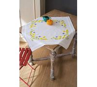 Vervaco Stickpackung Tischdecke Sticken Set Erwachsene Vorgedruckt Frühlingsblumen Stickdecken Vorgezeichnet Decke Sticken Stickpackung Plattstich 80 x 80 cm Stoff zum Sticken Kreatives Geschenk