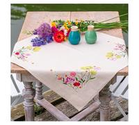 VERVACO Stickpackung Tischdecke Sticken Set Erwachsene Vorgedruckt WILDBLUMEN Stickdecken Vorgezeichnet Decke Stickpackung Plattstich 72 x 72 cm Stoff zum Sticken Kreatives Geschenk