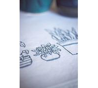 Vervaco Stickpackung Tischdecke Sticken Set Erwachsene Vorgedruckt Zimmerpflanzen Stickdecken Vorgezeichnet Decke Sticken Stickpackung Plattstich 80 x 80 cm Stoff zum Sticken Kreatives Geschenk