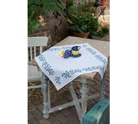 Vervaco Stickpackung Tischdecke Zählmusterpackung Kreuzstich Blaue Ranken Stickdecken zum Selbersticken Stickset Weihnachten Kreativ Set für Erwachsene 80 x 80 cm Kreatives Geschenk