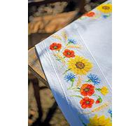 Vervaco Stickpackung Tischdecke Zählmusterpackung Kreuzstich Wildblumen Stickdecken zum Selbersticken Bastelset Handwerker Kreativ Set für Erwachsene 80 x 80 cm Kreatives Geschenk