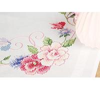 Vervaco Stickpackung Tischläufer Sticken Set Erwachsene Vorgedruckt Blumen & Schmetterlinge Stickläufer zum Selbersticken Vorgezeichnet Decke Sticken Plattstich 40 x 100 cm Kreatives Geschenk
