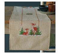 Vervaco Stickpackung Tischläufer Sticken Set Erwachsene Vorgedruckt Hirsch Stickläufer zum Selbersticken Vorgezeichnet Decke Sticken Stickpackung Plattstich 29 x 102 cm Kreatives Geschenk