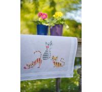 Vervaco Stickpackung Tischläufer Sticken Set Erwachsene Vorgedruckt Katzen mit Streifen Stickläufer zum Selbersticken Vorgezeichnet Decke Sticken Plattstich 40 x 100 cm Kreatives Geschenk