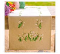 VERVACO Stickpackung Tischläufer Sticken Set Erwachsene Vorgedruckt MAIGLÖCKCHEN Stickläufer zum Selbersticken Vorgezeichnet Decke Sticken Stickpackung Plattstich 35 x 95 cm Kreatives Geschenk