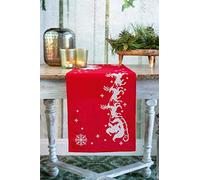 Vervaco Stickpackung Tischläufer Sticken Set Erwachsene Vorgedruckt Schlitten Stickläufer zum Selbersticken Vorgezeichnet Stickpackung Plattstich Stickset Weihnachten 30 x 105 cm Kreatives Geschenk