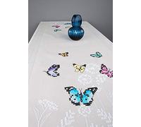 Vervaco Stickpackung Tischläufer Sticken Set Erwachsene Vorgedruckt Schmetterlingstanz Stickläufer zum Selbersticken Vorgezeichnet Decke Sticken Plattstich 40 x 100 cm Kreatives Geschenk