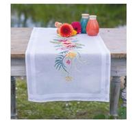 Vervaco Stickpackung Tischläufer Sticken Set Erwachsene Vorgedruckt Tropische Blumen Stickläufer zum Selbersticken Vorgezeichnet Decke Sticken Stickpackung Plattstich 40 x 100 cm Kreatives Geschenk