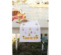 VERVACO Stickpackung Tischläufer Zählmusterpackung Kreuzstich Küken & Ostereier Stickläufer zum Selbersticken Stickset Kreativ Set für Erwachsene 32 x 84 cm Kreatives Geschenk
