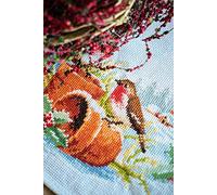 VERVACO Stickpackung Tischläufer Zählmusterpackung Kreuzstich Rotkehlchen im Winter Stickläufer zum Selbersticken Stickset Weihnachten Kreativ Set für Erwachsene 32 x 84 cm Kreatives Geschenk