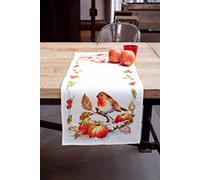 VERVACO Stickpackung Tischläufer Zählmusterpackung Kreuzstich Rotkehlchen mit Äpfeln Stickläufer zum Selbersticken Stickset Weihnachten Kreativ Set für Erwachsene 32 x 84 cm Kreatives Geschenk