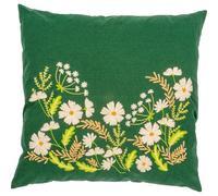 VERVACO Stickpackung Vorgedruckt Kissen Stickerei Set Anfänger WEISS BLUMIG Stickset Kissenbezug Mit Reissverschluss Dekoratives Kissen ca. 40 x 40 cmDIY Deco Bastelset Handwerker Haus Dekoration