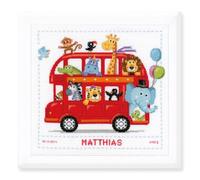 VERVACO Gezählter Kreuzstich Stickpackungen Stickset Baby Geburt Fröhliche Busfahrt Wanddekoration Handarbeit Set für Erwachsene Kreatives Handwerk ca. 28 x 28 cm Geburt Geschenk Hausdeko