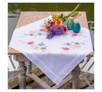 VERVACO Kreuzstich Stickpackungen Tischdecke STIEFMÜTTERCHEN Stickdecken Vorgezeichnet Basteln Erwachsene Kreativ Set Vorgedruckte Decke Sticken ca. 80 x 80 cm Stickset DIY Sticken Set