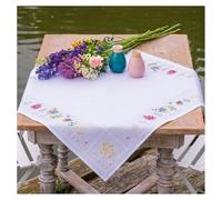 Vervaco Stickpackung Tischdecke Stiefmütterchen – Kreuzstich Zählmuster Bastelset 80×80 cm