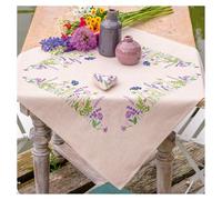 Vervaco Stickpackung Tischdecke Lila Gartenpracht – Vorgedruckt, Plattstich, 77×77 cm