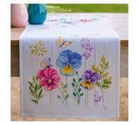 Vervaco Tischläufer Kreuzstich Stickpackung Stiefmütterchen, Zählmuster, 32x84cm