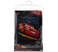 Vervaco WD Kreuzstichkissen Lightning McQueen Kreuzstickpackung vorgedruckt, Stramin, weiß, 40 x 40 x 0,3 cm
