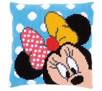 Vervaco WD Kreuzstichkissen Minnie Kreuzstickpackung vorgedruckt, Stramin, weiß, 40 x 40 x 0,3 cm, 40 x 40 x 0,30 cm