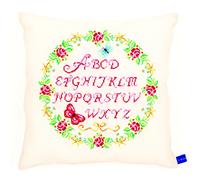 Vervaco Zählmuster Stickkissen Rosen mit Alphabet, Baumwolle, Mehrfarbig, 35 x 35 x 0.3 cm