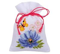 Vervaco Zählmusterpackung Stickset Säckchen Blumen 3er DIY Gezählter Kreuzstich Stickpackungen Basteln Erwachsene Kreativ Set 8 x 12 cm Stickset für Anfänger Stoffbeutel zum Sticken