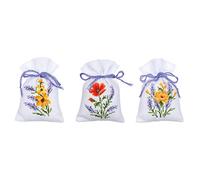 Vervaco Stickset Zählmusterpackung Säckchen Blumen und Lavendel 3er 8 x 12 cm für Anfänger