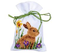 Vervaco Zählmusterpackung Stickset Säckchen Kaninchen mit Küken 3er DIY Ostern Gezählter Kreuzstich Stickpackungen Erwachsene Kreativ Set 8 x 12 cm Stickset für Anfänger Stoffbeutel zum Sticken