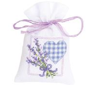 VERVACO Zählmusterpackung Stickset Säckchen Lavendel m. Herz DIY Gezählter Kreuzstich Stickpackungen Basteln Erwachsene Kreativ Set ca. 8 x 12 cm Stickset für Anfänger Stoffbeutel zum Sticken