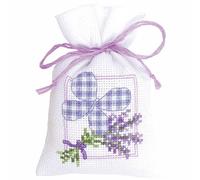 VERVACO Zählmusterpackung Stickset Säckchen Lavendel m. Schmette DIY Gezählter Kreuzstich Stickpackungen Basteln Erwachsene Kreativ Set ca. 8 x 12 cm Stickset für Anfänger Stoffbeutel zum Sticken