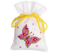 VERVACO Zählmusterpackung Stickset Säckchen Rosa Schmetterling DIY Gezählter Kreuzstich Stickpackungen Basteln Erwachsene Kreativ Set 8 x 12 cm Stickset für Anfänger Stoffbeutel zum Sticken