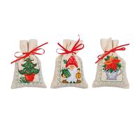 Vervaco Zählmusterpackung Stickset Säckchen Weihnachten 3er DIY Gezählter Kreuzstich Stickpackungen Basteln Erwachsene Kreativ Set 8 x 12 cm Stickset für Anfänger Stoffbeutel zum Sticken