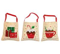 Vervaco Zählmusterpackung Stickset Säckchen Weihnachtsmotive 3er DIY Gezählter Kreuzstich Stickpackungen Basteln Erwachsene Kreativ Set 9 x 9 cm Stickset für Anfänger Stoffbeutel zum Sticken