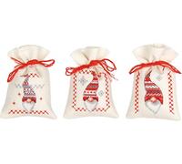 VERVACO Zählmusterpackung Stickset Säckchen Wichtel 3er DIY Gezählter Kreuzstich Stickpackungen Basteln Erwachsene Kreativ Set 8 x 12 cm Stickset für Anfänger Stoffbeutel zum Sticken