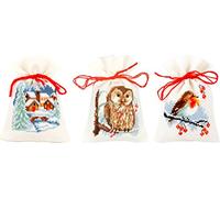 Vervaco Stickset Zählmusterpackung Säckchen Winter – 3er Set, gezählter Kreuzstich 8 x 12 cm