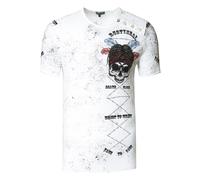 Verwaschenes Rundhals T-Shirt mit Knopfleiste und Prints 2XL