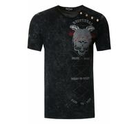 Verwaschenes Rundhals T-Shirt mit Knopfleiste und Prints L