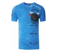 Verwaschenes Rundhals T-Shirt mit Knopfleiste und Prints L