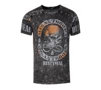 Verwaschenes T-Shirt mit Seitlicher-Knopfleiste und Skull Print S