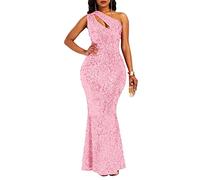 VERWIN Pailletten-Mode ärmelloses Maxikleid mit schrägem Kragen Meerjungfrau-Kleid für Damen figurbetontes Kleid Partykleid, rose, XL