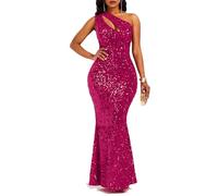 VERWIN Pailletten-Mode ärmelloses Maxikleid mit schrägem Kragen Meerjungfrauenkleid figurbetontes Damenkleid Partykleid, rose, L