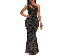 VERWIN Pailletten-Mode ärmelloses Maxikleid mit schrägem Kragen Meerjungfrauenkleid figurbetontes Damenkleid Partykleid, mehrfarbig, L