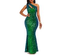 VERWIN Pailletten-Mode ärmelloses Maxikleid mit schrägem Kragen Meerjungfrauenkleid figurbetontes Damenkleid Partykleid, grün, XXL