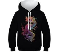 VesFy Chinesischer Drache Kapuzenpullover Pullover Hoody 3D Druck Loong Sweatshirt Drawstring Hoodie Streetwear Mit Tasche Eignung Jungen Und Mädchen Casual Langarm Unisex 11-13Y