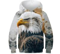 VesFy Cooler Adler Sweatshirt Hoody Pullover 3D Druck Tier Kapuzenpullover Mit Tasche Drawstring Streetwear Hoodie Eignung Jungen Und Mädchen Casual Langarm Unisex 13-15Y