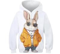 VesFy Cooler Hase Sweatshirt 3D Druck Tier Kapuzenpullover Pullover Hoody Mit Tasche Drawstring Streetwear Hoodie Eignung Jungen Und Mädchen Casual Langarm Unisex 7-9Y