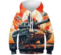 VesFy Cooler Panzer Jumper Hoody 3D Druck Streitwagen Sweatshirt Pullover Streetwear Mit Tasche Drawstring Hoodie Eignung Jungen Und Mädchen Casual Langarm Unisex 13-15Y