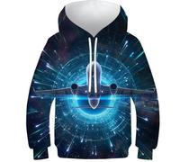 VesFy Cooles Flugzeug 3D Druck Flugzeuge Hoody Pullover Sweatshirt Kapuzenpullover Streetwear Hoodie Drawstring Mit Tasche Eignung Jungen Und Mädchen Casual Langarm Unisex 8-10Y