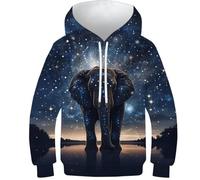 VesFy Elefant 3D Druck Tier Pullover Sweatshirt Kapuzenpullover Hoody Drawstring Mit Tasche Hoodie Streetwear Eignung Jungen Und Mädchen Casual Langarm Unisex 9-11Y