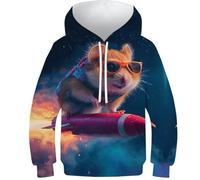 VesFy Hamster Hoody Sweatshirt Jumper 3D Druck Tier Pullover Mit Tasche Drawstring Hoodie Streetwear Eignung Jungen Und Mädchen Casual Langarm Unisex 8-10Y