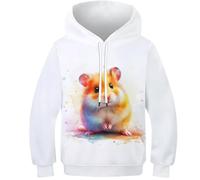 VesFy Hamster Sweatshirt Pullover Jumper Hoody 3D Druck Tier Hoodie Mit Tasche Streetwear Drawstring Eignung Jungen Und Mädchen Casual Langarm Unisex 8-10Y